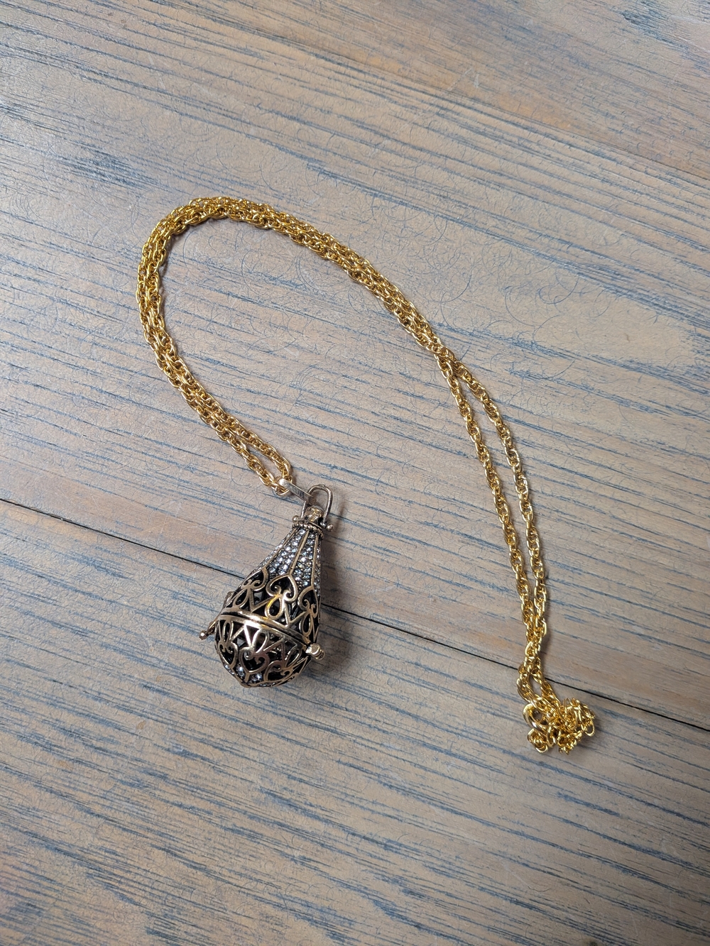 Gold Filigree Teardrop Steampunk Pendant Necklace
